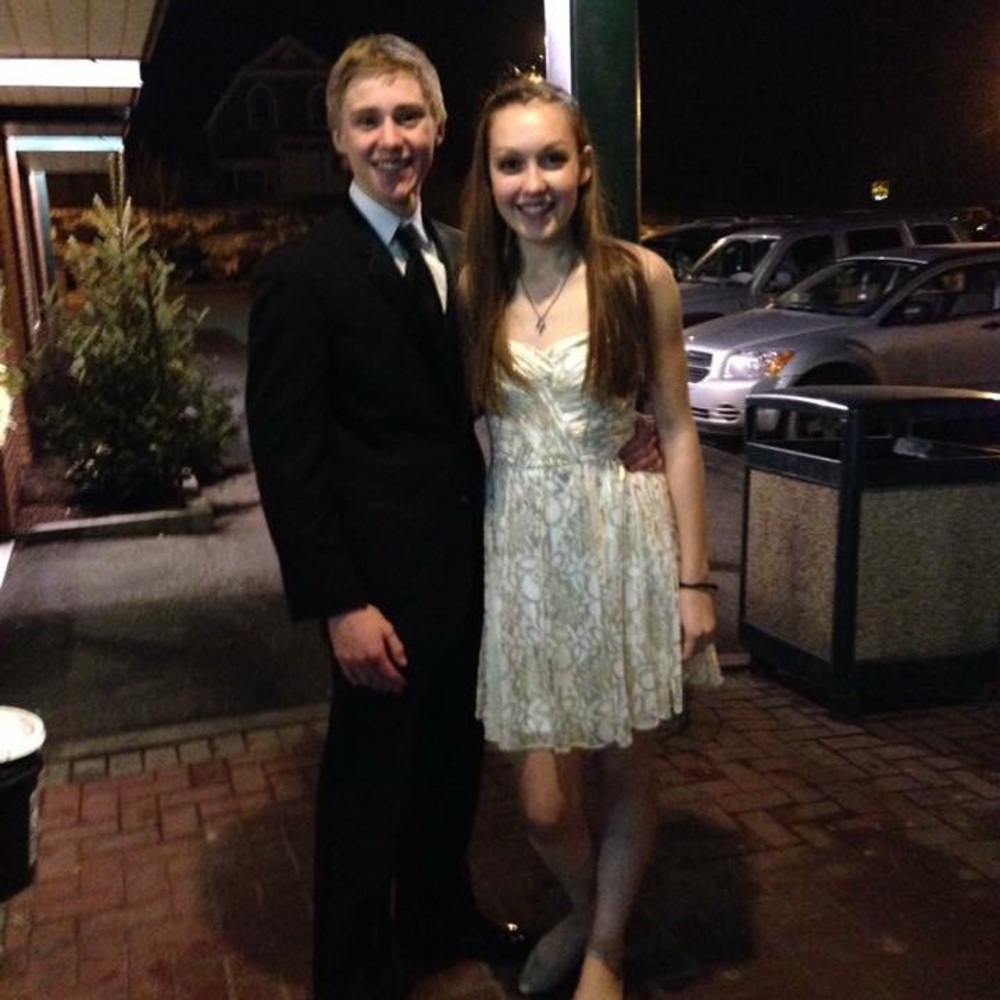 Gold and cream strapless semi formal dress!